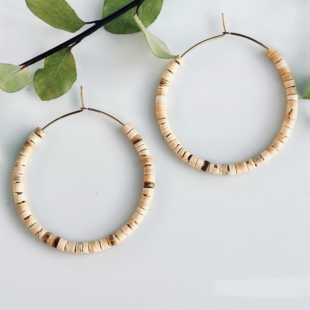 Cream and Tan 14kGF and coconut shell earrings